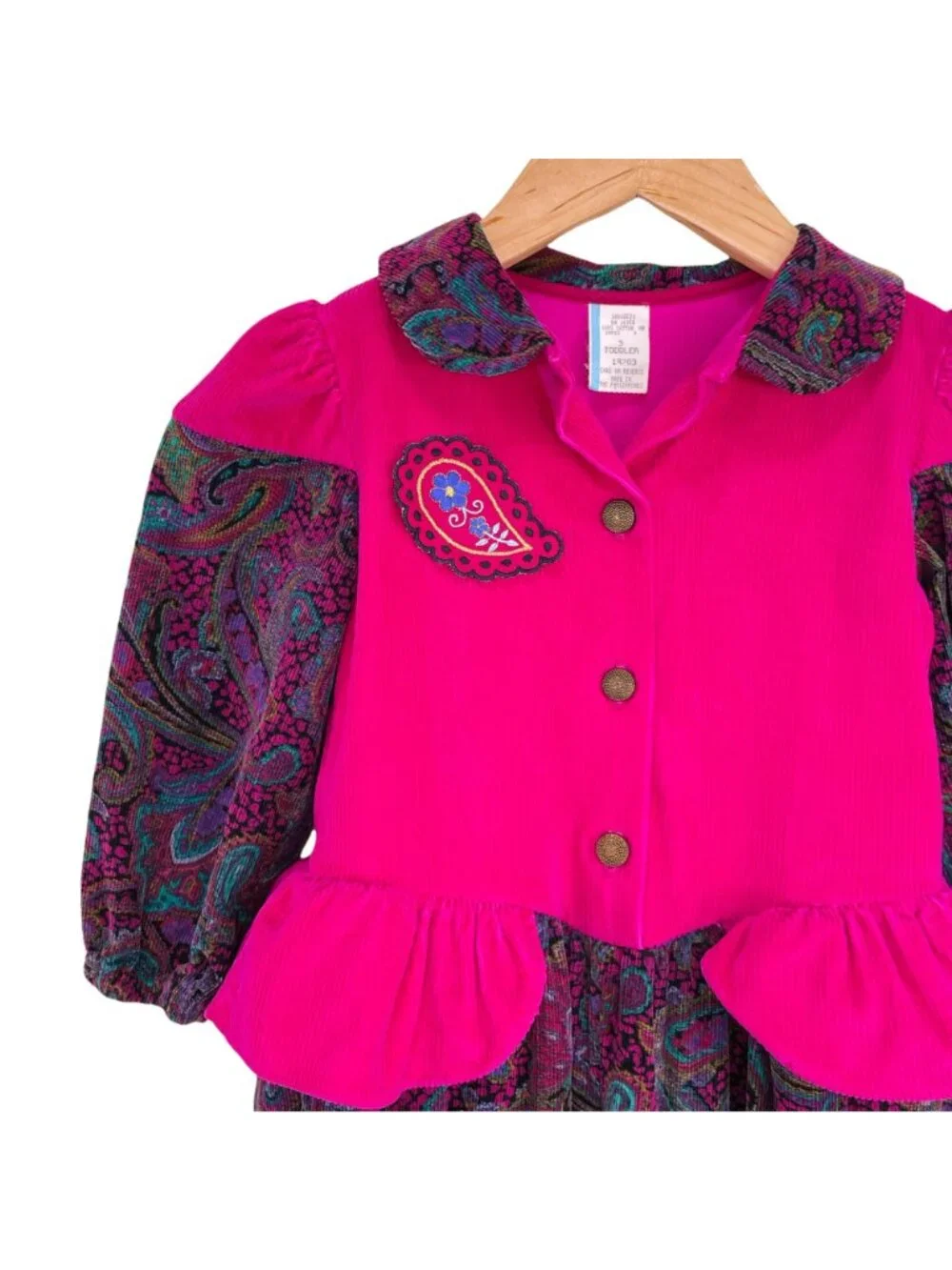 Vintage 80s Girls Epic Corduroy Peplum Jumper Outfit 3T